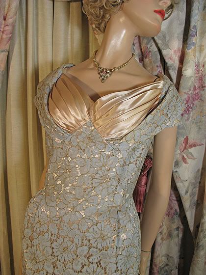 50s Chantilly Lace Slipper Satin Dress at sarahsvintage 