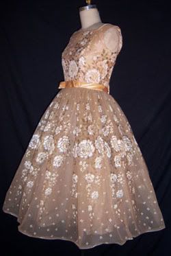 50's Rose Embroidered Organdy Dress at thevintagepeddler.com