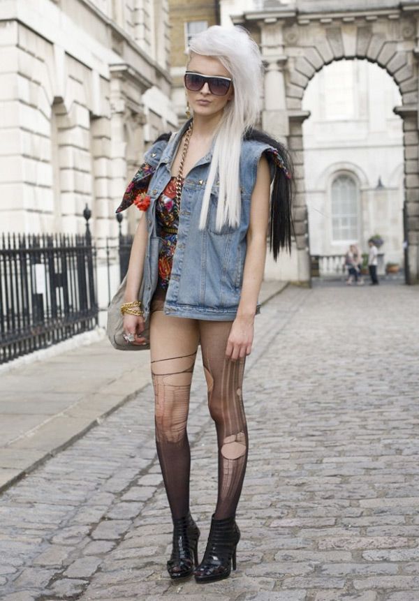 Ripped stockings on the street, London