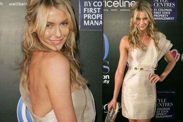 Jennifer Hawkins in singleshouldered dress