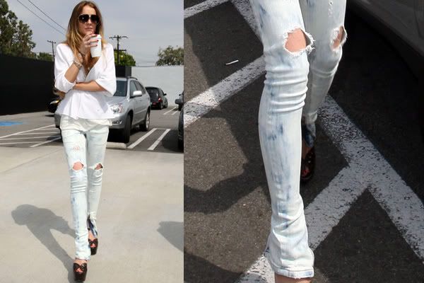 Lindsay Lohan in ripped denim jeans from Balmain