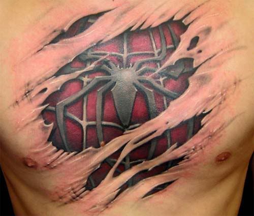 spiderman tattoo chest. cool-spiderman-chest-tattoo.