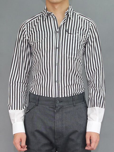 DOLCE & GABBANA 11AW NWT RUNWAY STRIPEY COTTON POPLIN SHIRT  